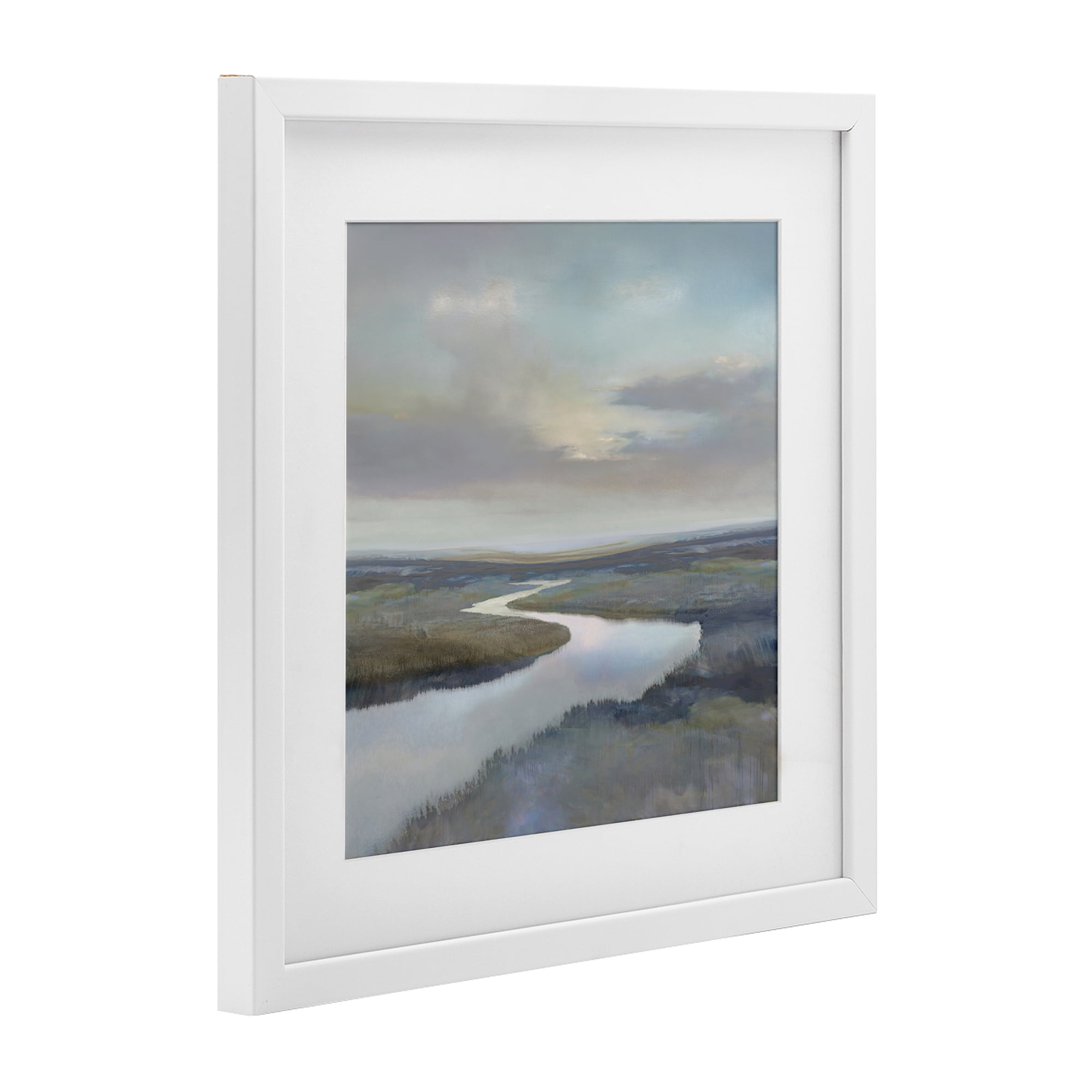 Stupell Industries Calm Riverbend in Greys White Framed Print Under Glass, design by Christy McKee