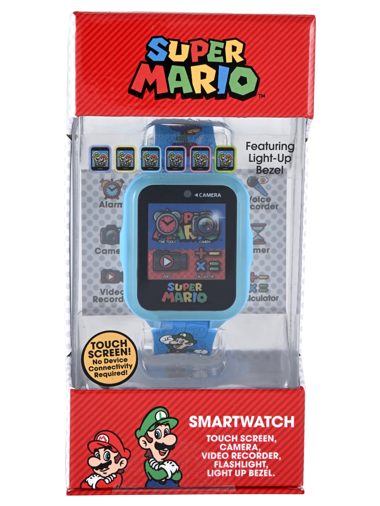 Nintendo Mario Brothers iTime Unisex Child Smart Watch with Silicone Strap and Blue Case 42mm