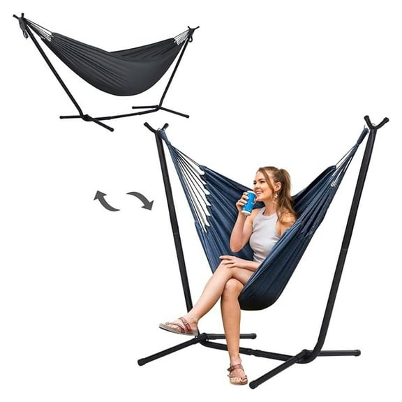 Convertible Hammock Chair with Stand, 2-in-1 Hanging Chair, Space Saving Dark Gray - Indoor/Outdoor Relaxation, Adjustable Stand Included