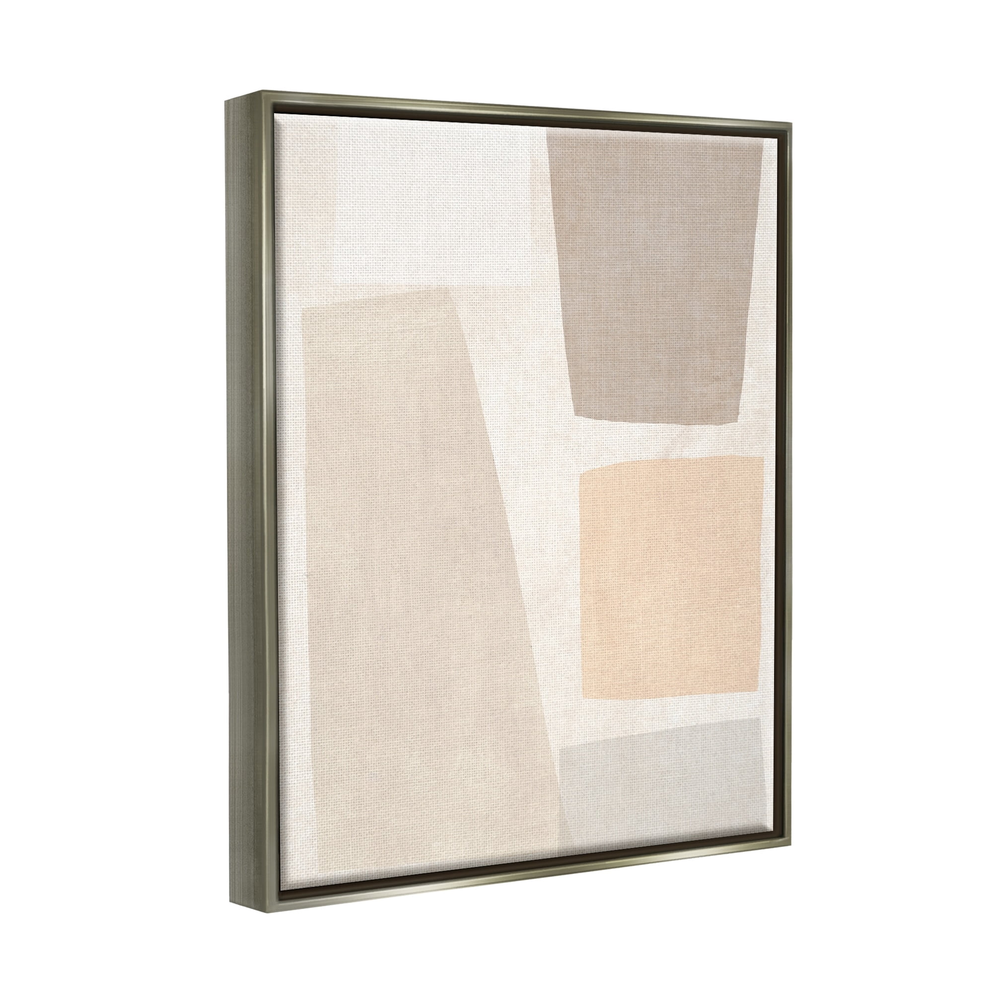 Stupell Industries Geometric Abstract Collage Blocked Neutral Brown Shapes Luster Gray Framed Floating Canvas Wall Art, 24x30, by June Erica Vess