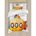 thumbnail image 3 of Yellow Submarine Duvet Cover Set, Sea Theme Design in Cartoon Style Illustration of a Submarine Print, Decorative 3 Piece Bedding Set with 2 Pillow Shams, King Size, Orange and Yellow, by Ambesonne, 3 of 3