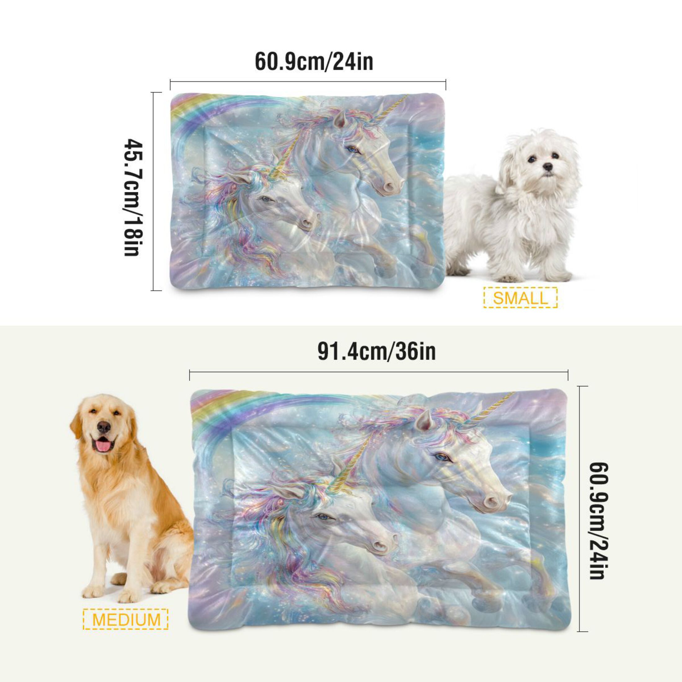 Qxltty Rainbow Unicorns Ped Pad Wear-resistant and Hard to Bite Through Sleeping Pad for Small Medium Large Dogs Winter Pet Bed 36×24in