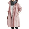 thumbnail image 5 of Women Windbreaker Hooded Button-down Loose Pure Color Coat Long Sleeves Knee Length with Pockets Tight Waist Windproof Lady Jacket, 5 of 8