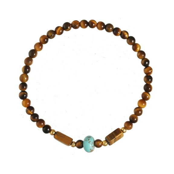 LTC Designs 4mm Tiger's Eye Beaded Stretch Bracelet with a Dyed Turquoise-colored Howlite Centerpiece, 6.5" for Men and Women, Trending Stacking Bracelets