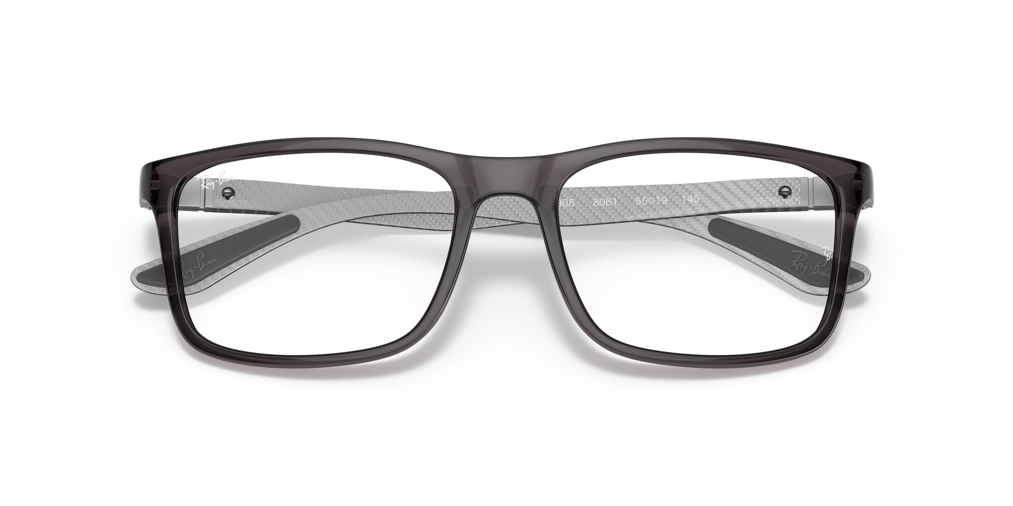 Ray-Ban RB8908 Optics Glasses, Prescription Eyeglasses with Case, Size 55, Demo Lens/Transparent Grey