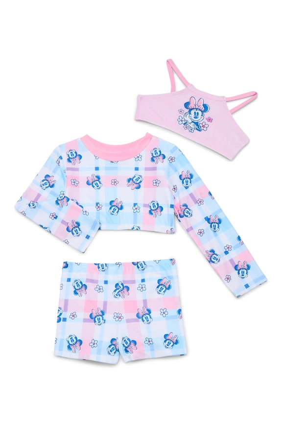 Character Toddler Girl Rash Guard and Bikini Swimsuit Set, 3-Piece, Sizes 2T-5T