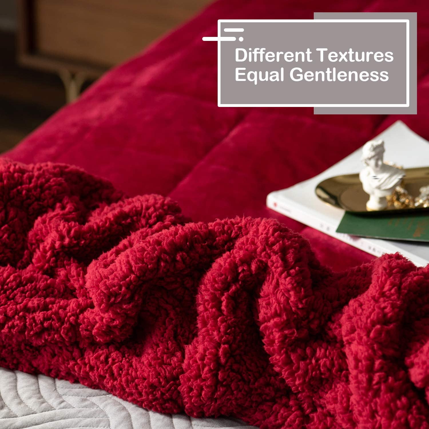 Wemore Sherpa Fleece Weighted Blanket for Adult 15 lbs Dual Sided Cozy Fluffy Heavy Blanket Ultra Fuzzy Throw Blanket with Soft Plush Flannel Top 48 x 72 inches Burgundy on Both Sides Walmart
