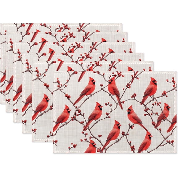 Red Cardinal Placemats Set of 6,Dinner Table Mats Non-Slip Washable Mats for Kitchen Dinner Party Tablemat 12x18Inch