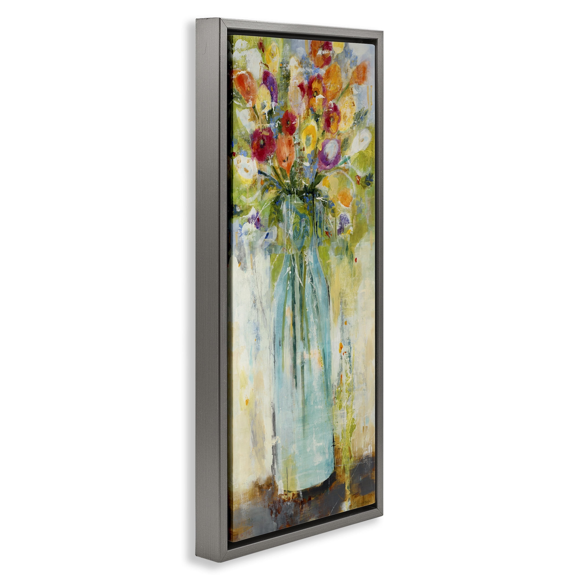 Stupell Industries Rustic Spring Bouquet Abstraction Botanical & Floral Painting Gray Floater Framed Canvas Art Print Wall Art, 11 x 25