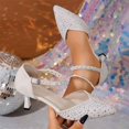 thumbnail image 2 of Miqool Womens White High Heels Rhinestone Pearl Ankle Strap Pointed Toe Evening Wedding Dress Pumps Bridal Footwear, 2 of 9