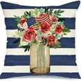 thumbnail image 2 of 4th of July Patriotic Decorative Throw Pillow Covers 18 x 18, America The Beautiful Flower Decor, American USA Freedom Boot Floral Flag Home Sofa Decoration, 2 of 4