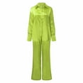 thumbnail image 4 of Green Silk Pajama Set for Women 2 Pieces Womens Valentines Pjs Set Long Sleeve Button Down Sleepwear Women Pajama Sets, 4 of 6