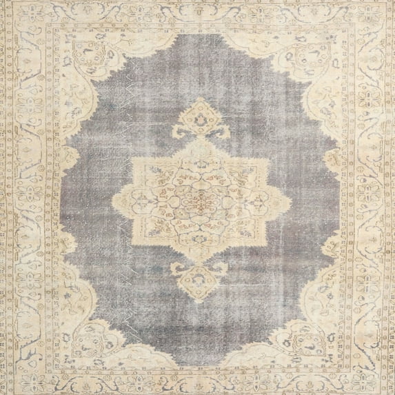 Ahgly Company Machine Washable Indoor Square Traditional Light French Beige Brown Area Rugs, 5' Square