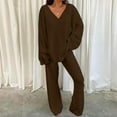 thumbnail image 3 of BLOCLOALO 2 Piece Lounge Set Long Sleeve Tops Womens Fall Outfit V Neck Pullover Tops and Long Pants Warm Pajamas Sweatsuits V Neck Blouses Sweatpants and Sweatshirt Set Trendy Lounge Sets Brown L, 3 of 6