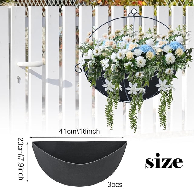 3PCS Reusable Felt Planter Liners - Half Round Fabric Basket Pads for Flower Pots Window Boxes Garden