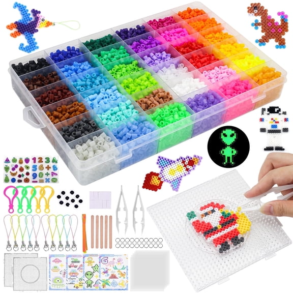 Fuse Beads Kit, Meafeng 10000Pcs 36 Colors Fuse Beads Craft Kit Melting Beads 5mm for Kids Ages 6  Unisex