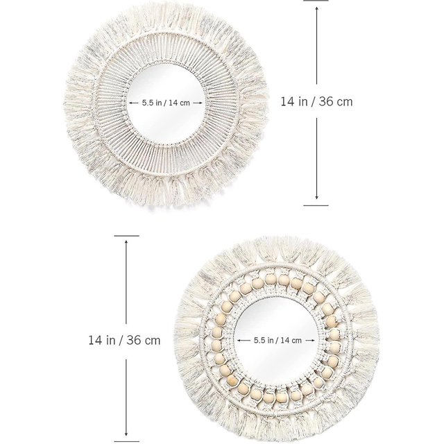 2 uds Miroir Mural Miroir Franges En Macram Boho Avec Pendentif En De Perles De Bois Miroir Rond D'art Mural Pour Couloir De Chambre Coucher