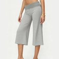 thumbnail image 3 of Women's Casual Wide Leg Cropped Pants Low Rise Fold Over Stretch Gaucho Pants for Summer Beach Holiday Streetwear, 3 of 4