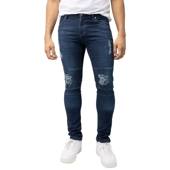 RAW X Mens Slim Fit Moto Jeans, Dark Wash, 34X30