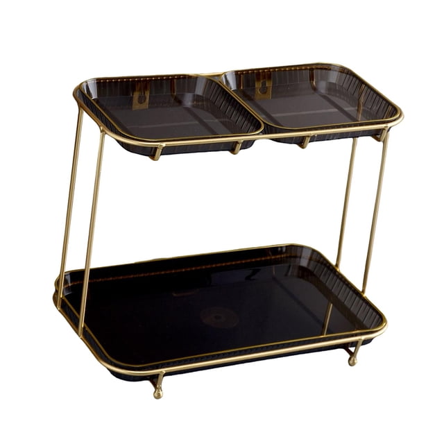 Organizador de tocador moderno para baño con estante para cosméticos, 2 niveles. Negro