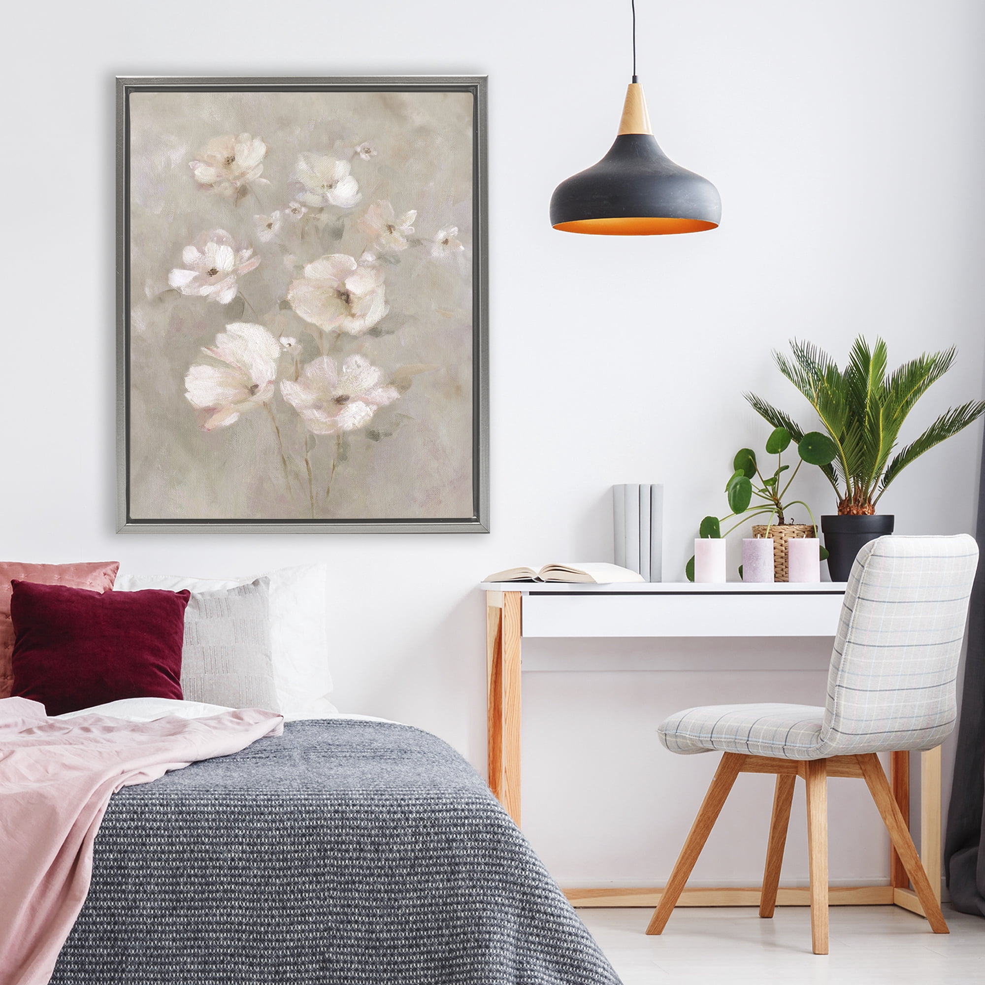 Stupell Industries Blush Florals over Beige Gray Framed Floater Canvas Wall Art, design by Carol Robinson