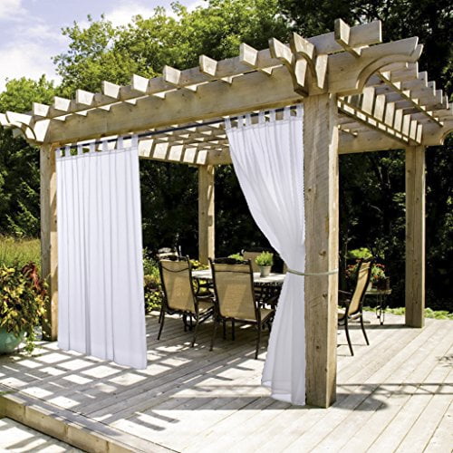 Nicetown White Outdoor Curtain And D For Pergola Lightweight Tab Top Sheer Voile Panel With Rope Tie Back 1 Pack 54 Inch Wide By 108 Long Com Nicetown White Outdoor Curtain And, Sheer Outdoor Curtains
