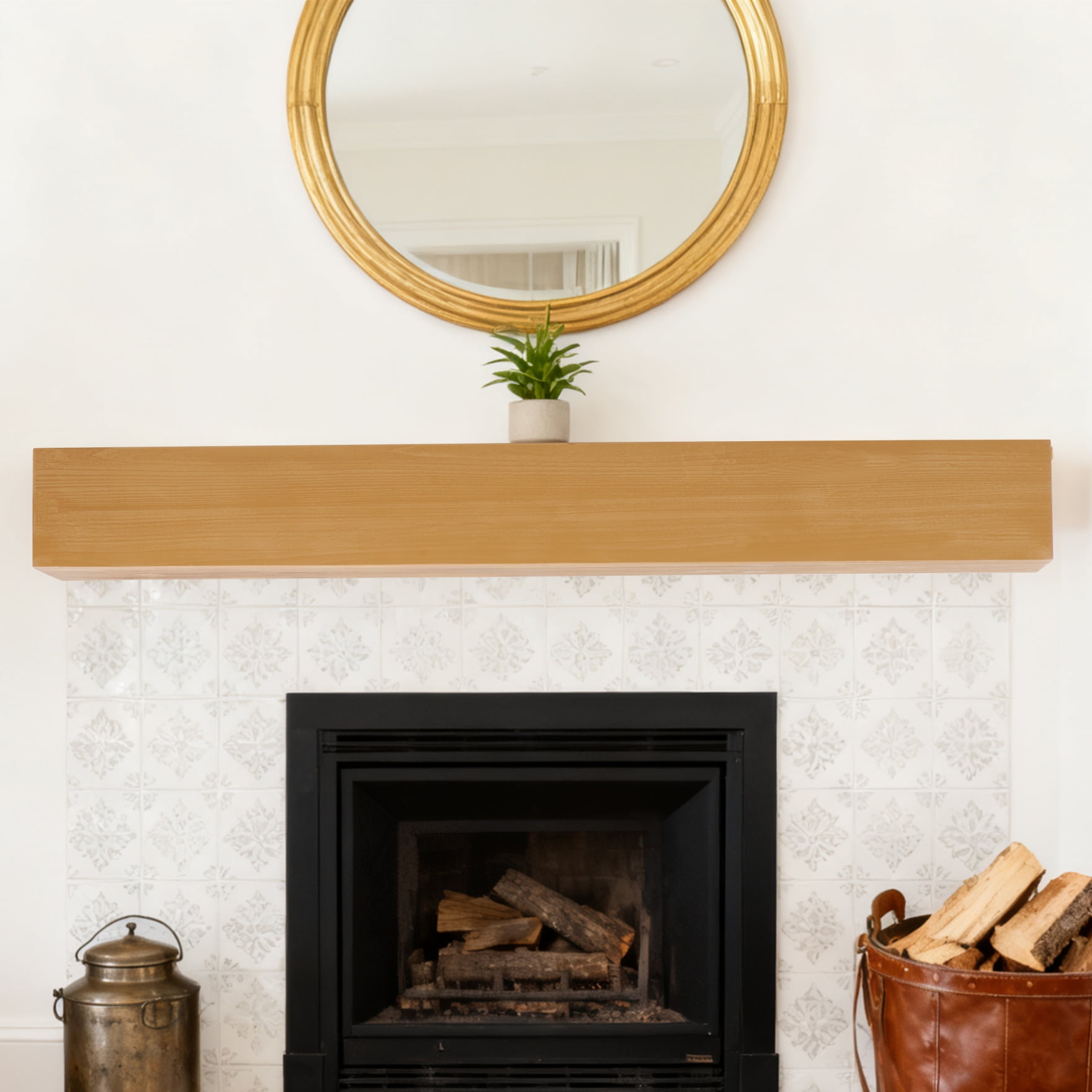 48 Inch Solid Wood Fireplace Mantel Shelf Wall Mounted Floating Shelf for Living Room Decor with Flat Surface and Invisible Bracket