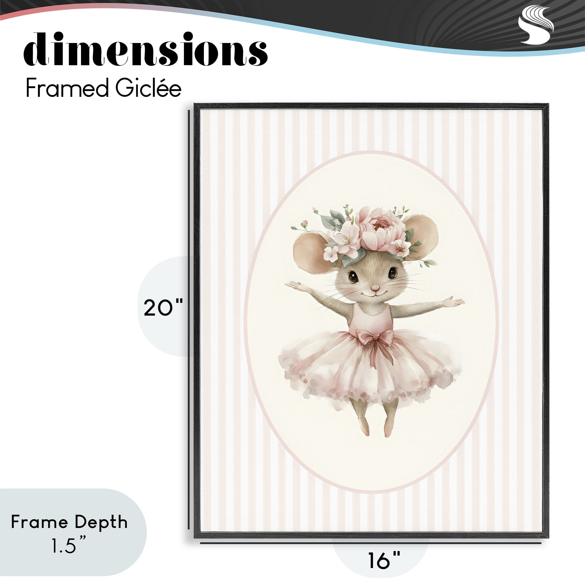 Stupell Industries Nursery Ballerina Mouse Striped Black Framed Giclee Art, design by LSR Design Studio
