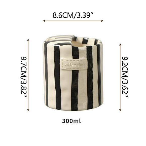 Vwrxbz European Vintage Ceramic Coffee Cup - 300ml Underglaze Colored Striped Double Wall Mug