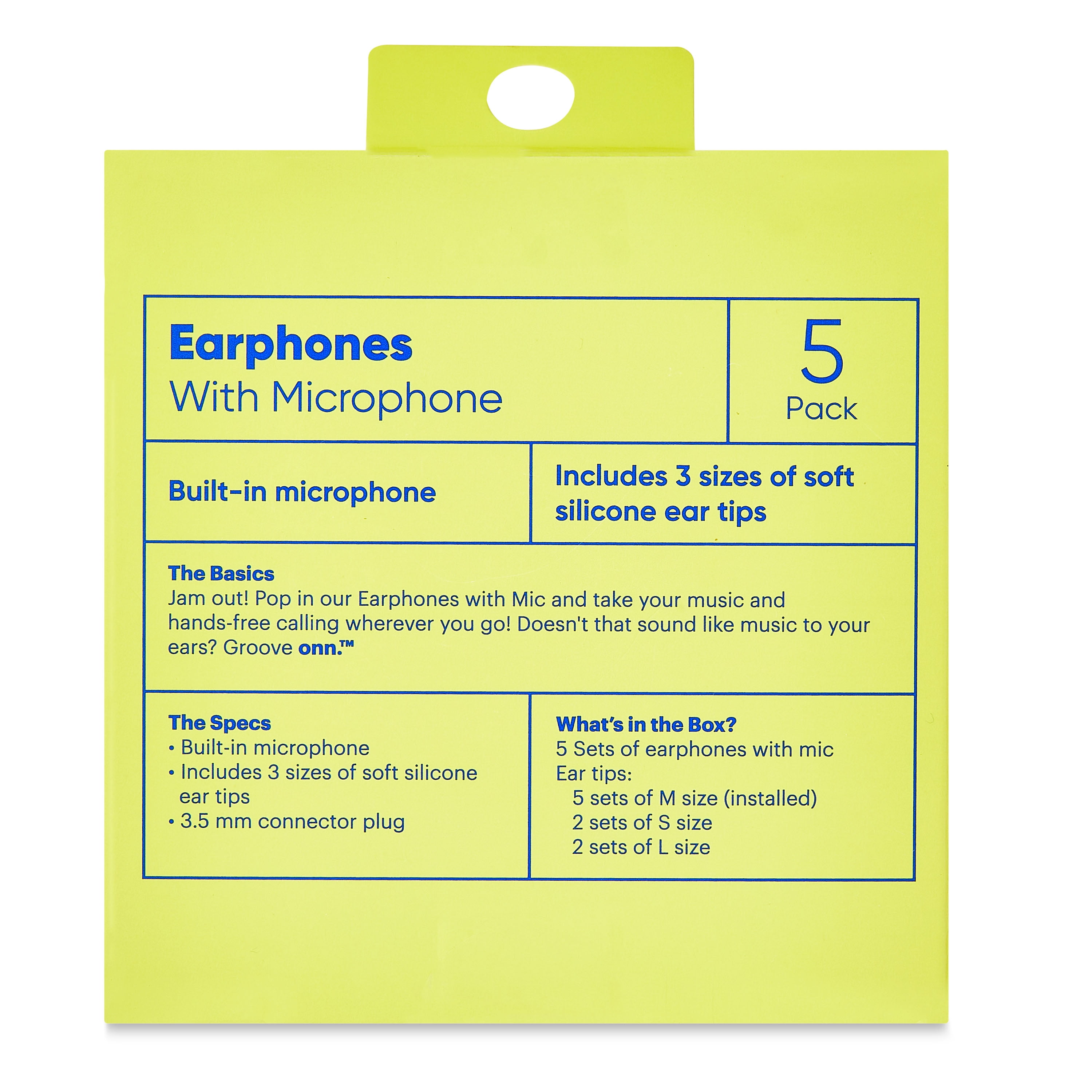 onn. 5pk Earbuds Mul