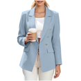 thumbnail image 4 of Smsaxvxz Blazers for Women Fashion Solid Double Breasted Suit Jacket Office Lady Casual Long Sleeve Blazer Suits Light Blue 2XL, 4 of 9