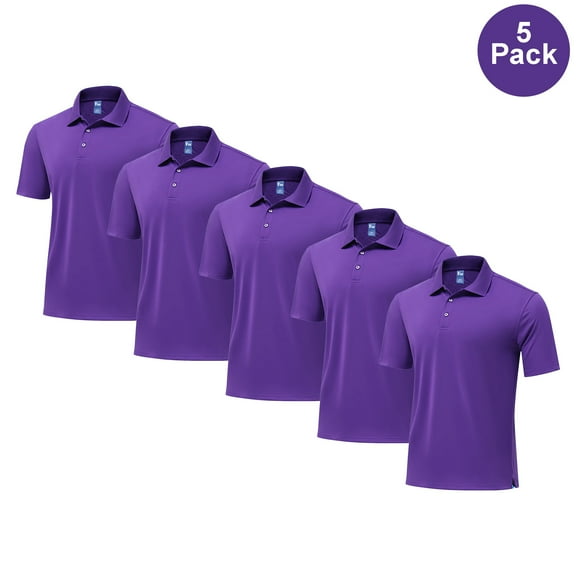Zfeel Men Pure Dry Fit Poly Polo Shirt, High Performance Short Sleeve Blank Tee, Purple, 5 Pack, S