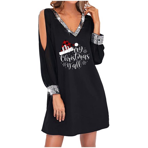 Herrnalise Women's Christmas Printed Sexy V-Neck Strapless Dresses S-3XL