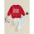 thumbnail image 2 of Bslissey Toddler Baby Boy Girl Valentine's Day Clothes Long Sleeve Letter Print Sweatshirt and Solid Color Pants Set Infant Casual Daily Outfits 6M 12M 18M 24M 3T, 2 of 9