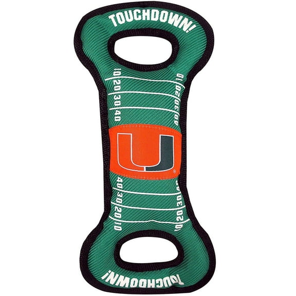Pets First Collegiate Miami Hurricanes Football Field Toy for DOGS & CATS. Heavy-Duty, Durable toys with Squeakers