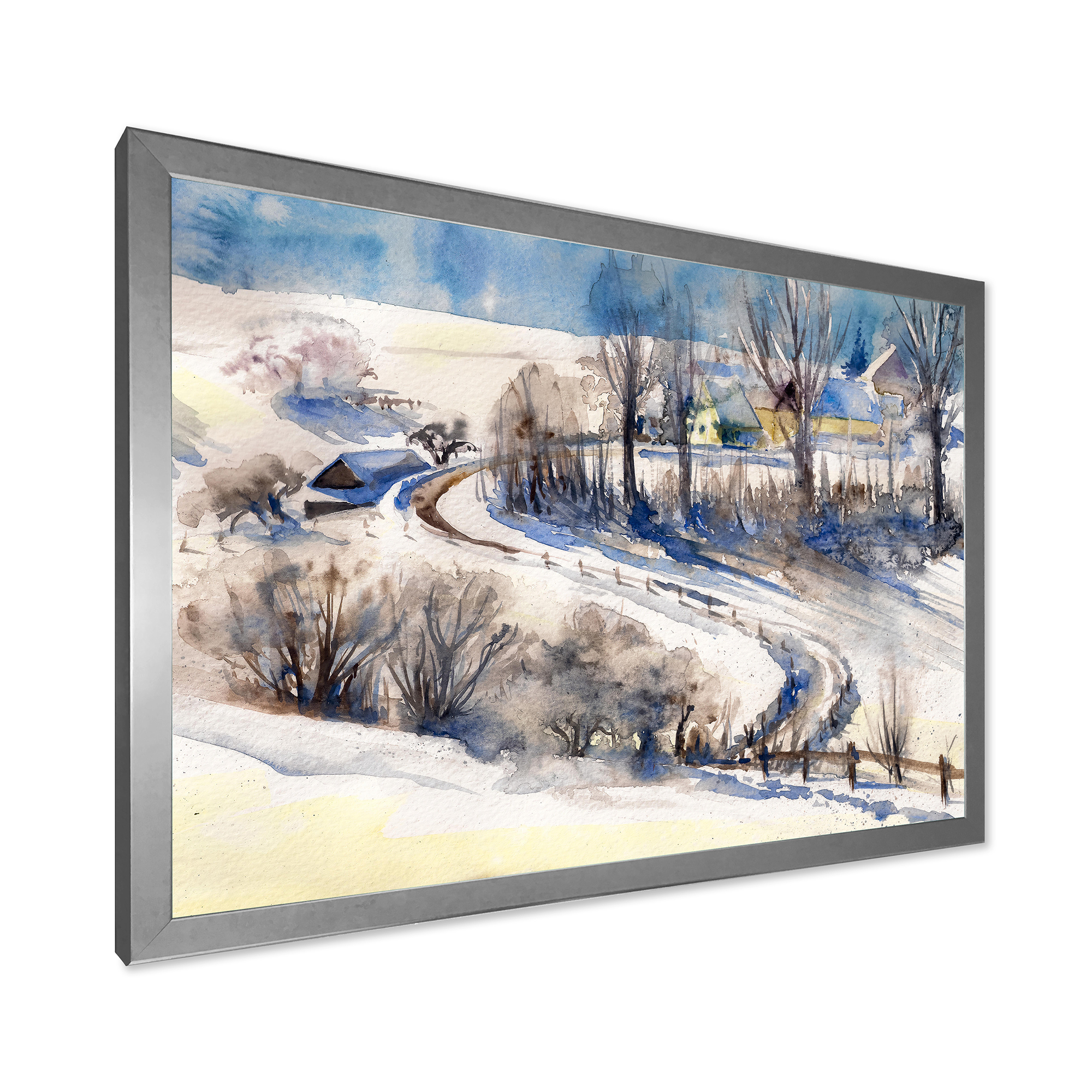 Designart 'Country Road In Winter Times Landscape I' Traditional Framed Art Print