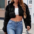 thumbnail image 2 of BiZtdJrK Halloween Clearance Cropped Faux Fur Jacket for Women Fashion Long Sleeve Open Front Cardigan Casual Fluffy Teddy Shaggy Short Coat Black XXL, 2 of 6