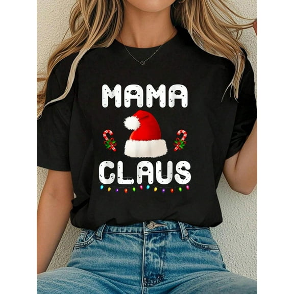 Women Cotton Tshirt Christmas Matching Family 2021 - Funny Santa Mama Claus T-Shirt Comfort Tshirt Women