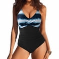 thumbnail image 2 of NMMUED One Piece Swimsuit Tummy Control Criss Cross Bathing Suit Slimming Ruched Swim Suit Push Up V Neck Swimwear Dark Blue M, 2 of 4