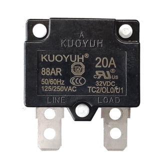KUOYUH USA 20A 98 Series Push-to-Reset Thermal Circuit Breaker – Quick Connect Terminals With Waterproof Dust Cover