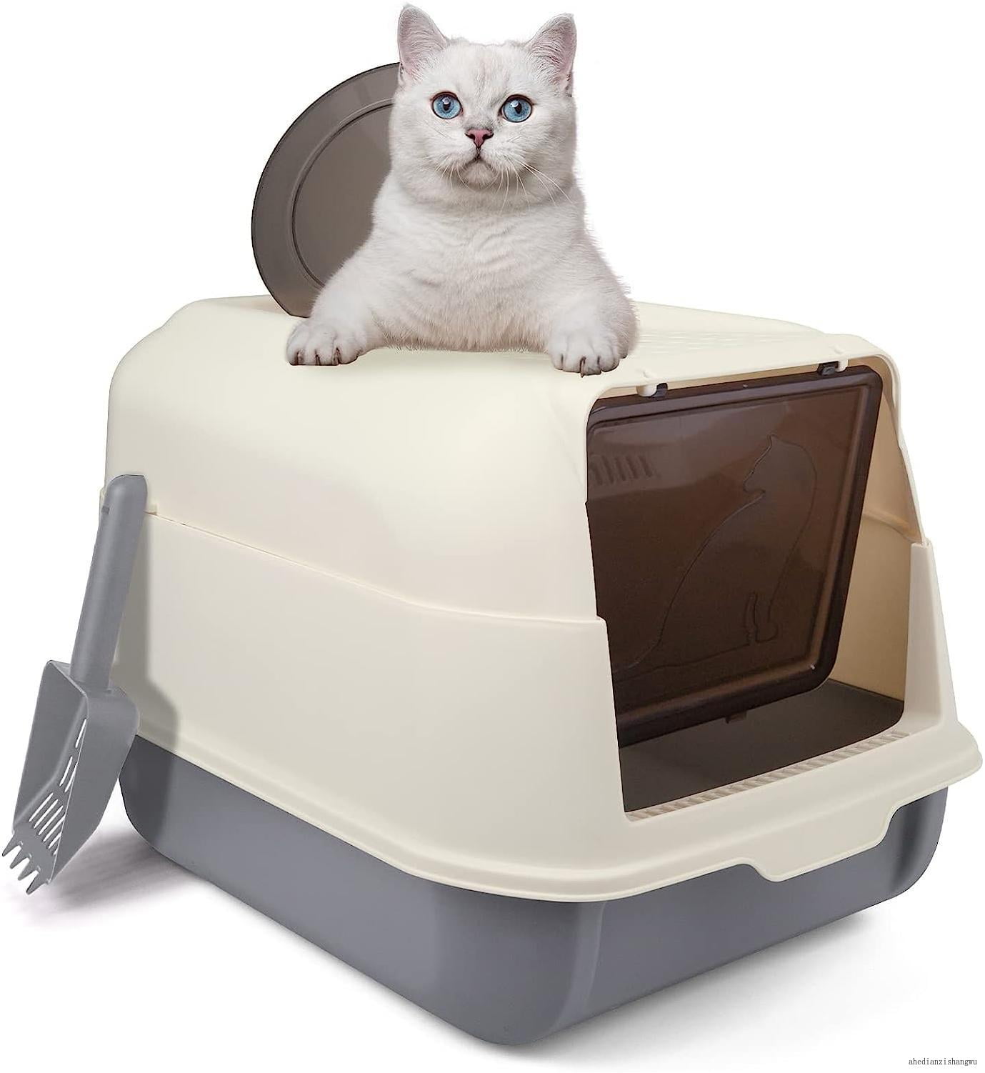 cat litter box, 2 in 1 enclosed kitty litter box with lid & open litter