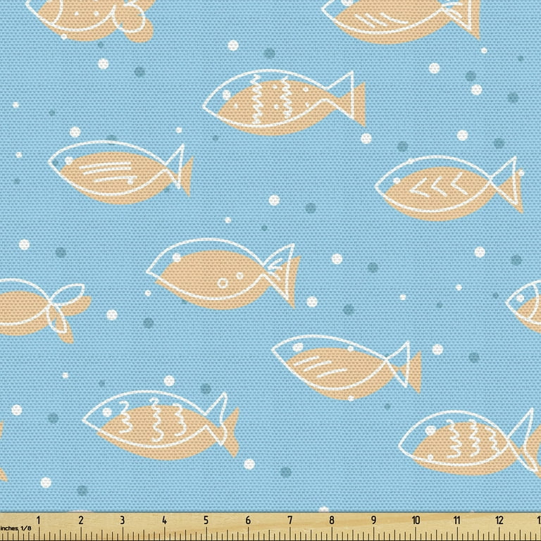 Fish Fabric by the Yard Upholstery, Flock of Swimming Fish Hand