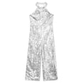 thumbnail image 5 of iiniim Kids Girls Halter Shiny Sequins Jazz Latin Dance Jumpsuit Sleeveless Romper Long Pants Silver 10, 5 of 7