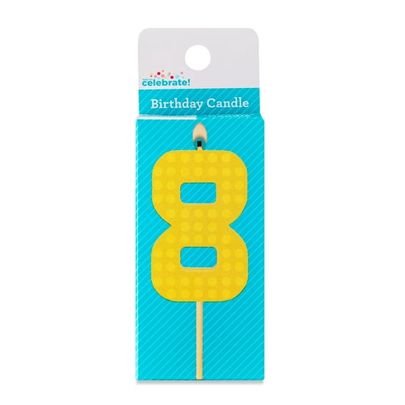 Yellow Building Block Birthday Number 8 Candle, by Way To Celebrate