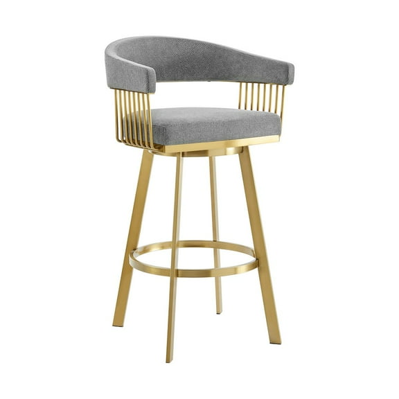 Chelsea 30" Swivel Bar Stool with Gold Brushed Stainless Steel and Anchor Gray Fabric