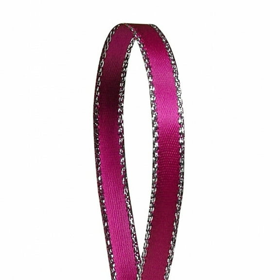 Red Solid Color 3/8-Inch Silver Edge Ribbon, 50-Yards