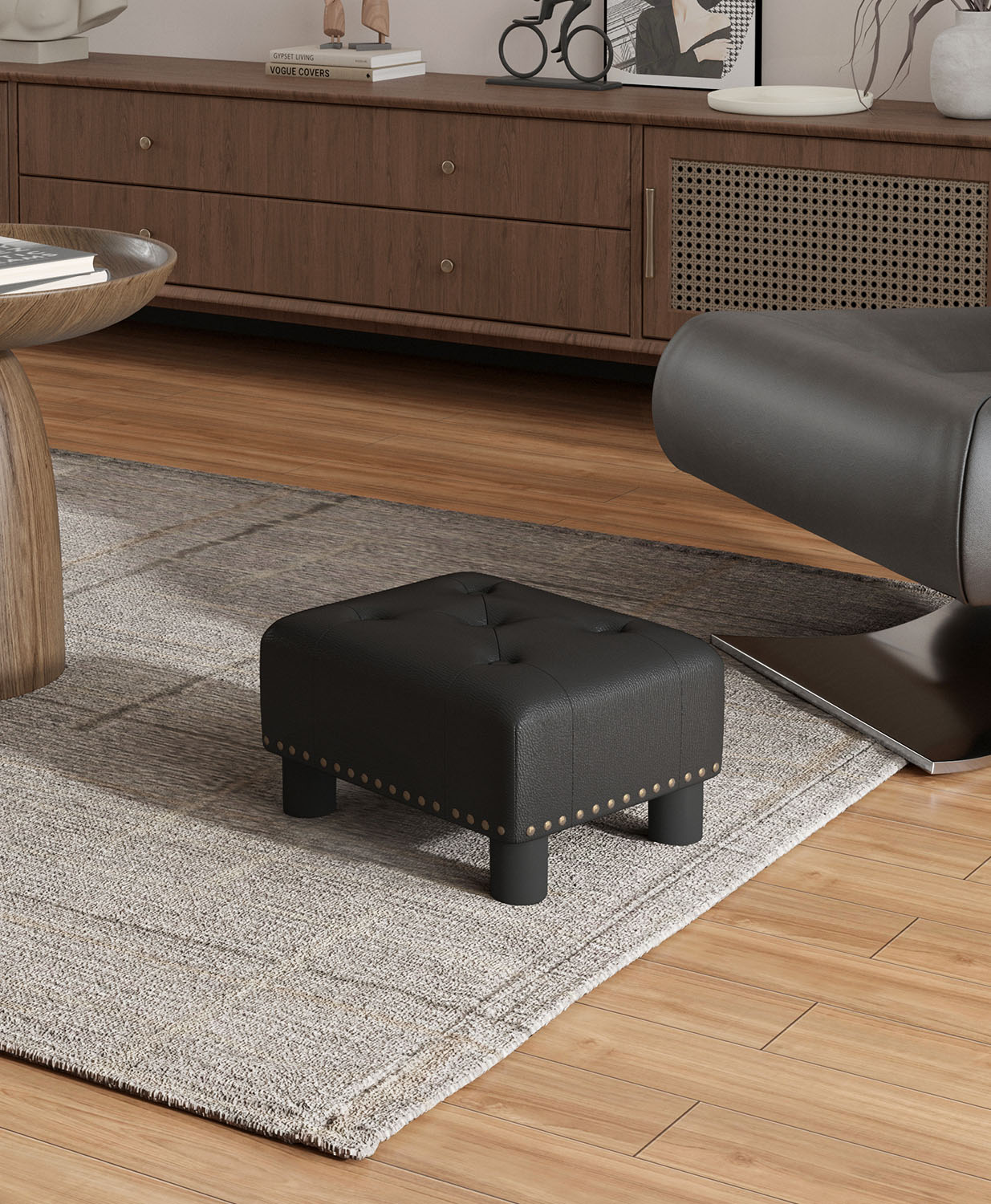 OSM Foot Stool Ottoman, Small Ottoman Foot Rest with Legs, Rectangle Foolstool Ottomans for Couch, Ottoman Foot Stools for Living Room Entryway (Black)