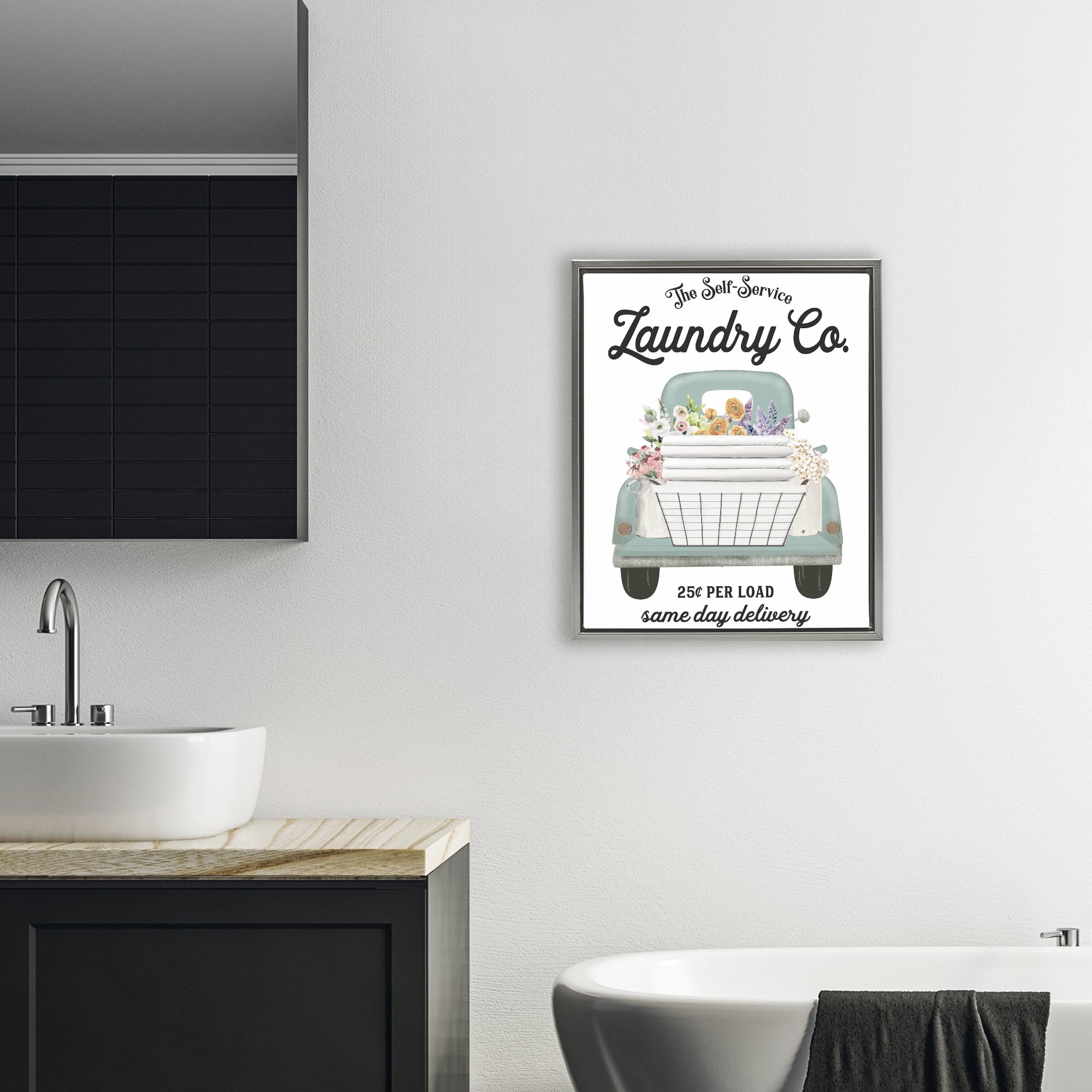 Laundry Delivery Truck Gray Framed Floater Canvas Wall Art, design by Lettered and Lined