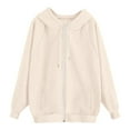 thumbnail image 5 of WTOBBY Women's Raglan Sleeve Hooded Jacket Long Sleeve Solid Color Zip Up Casual Sweatshirt Athletic Fit Fleece Outerwear with Side Pockets for Sports Street Style,Beige L, 5 of 5