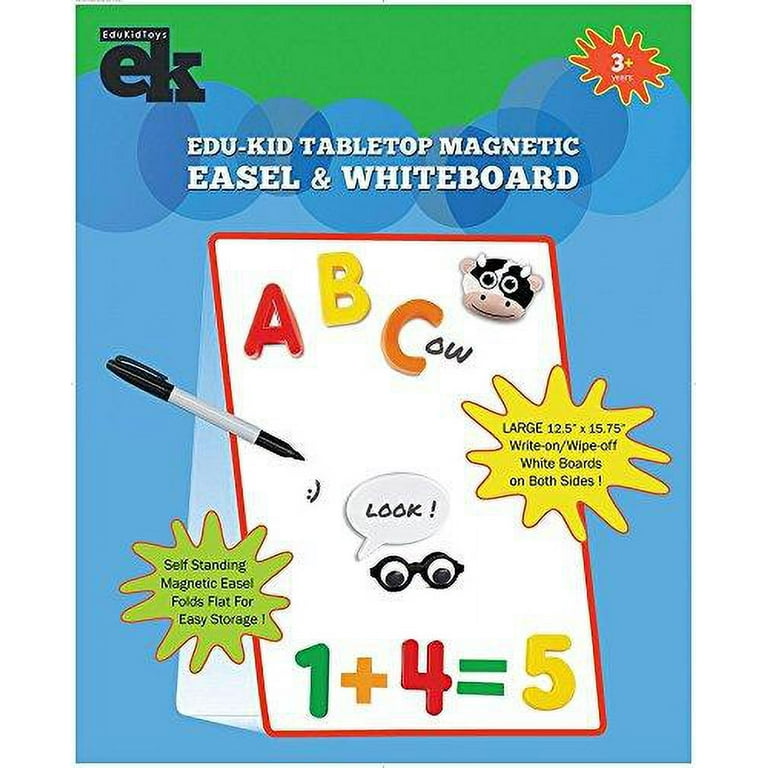 DasKid Tabletop Magnetic Easel & Whiteboard (2 Sides) Includes: 4 Dry Erase Markers. Drawing Art White Board Educational Kids Toy